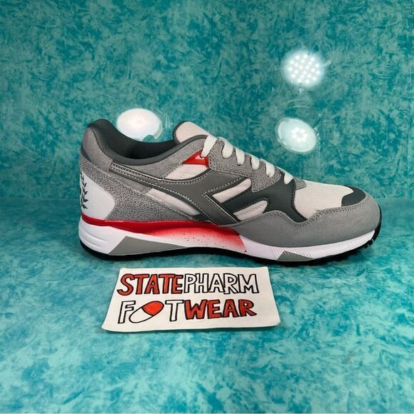 Diadora N9002  Gray Red Men's Low Top Suede Retro Shoes Sneakers - Picture 3 of 5